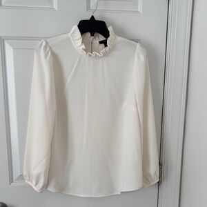 J. Crew Cream Ruffle Neck Blouse